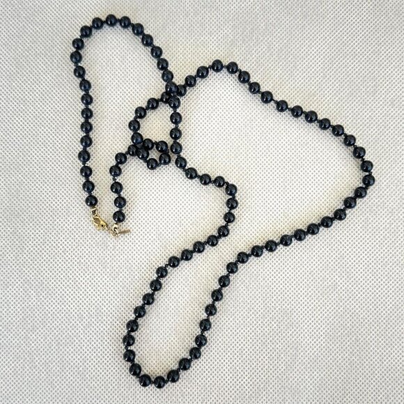 Monet Necklace Black Beaded Vintage 28 Inch Length - Picture 2 of 4